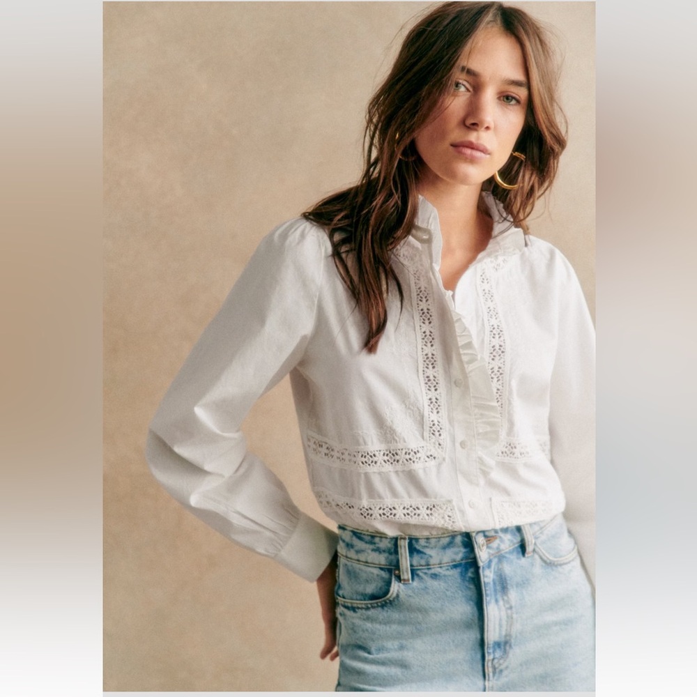Sezane White Lace Blouse